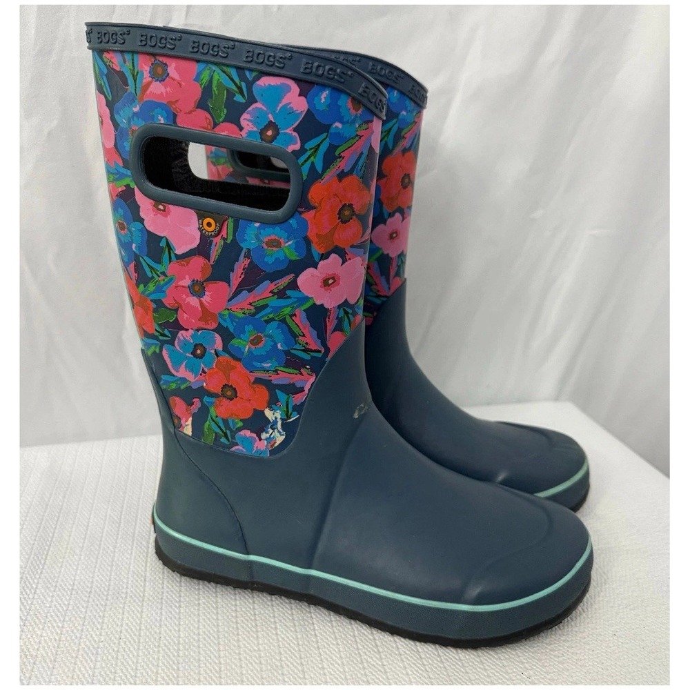 Bogs Kids Floral Rain Boots - Blue and Pink
